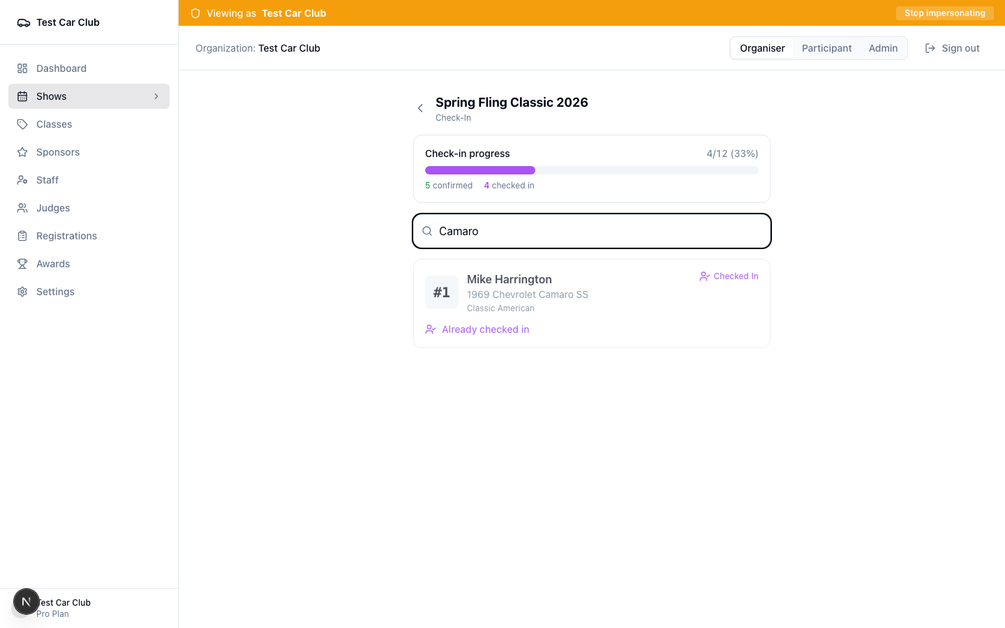 Check-in search results